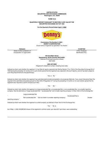 Thumbnail Denny's
 10-Q Quarterly Report FY 