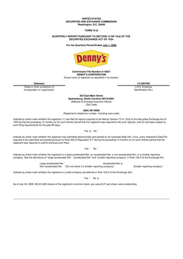 Thumbnail Denny's
 10-Q Quarterly Report FY 