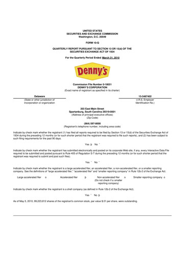 Thumbnail Denny's
 10-Q Quarterly Report FY 