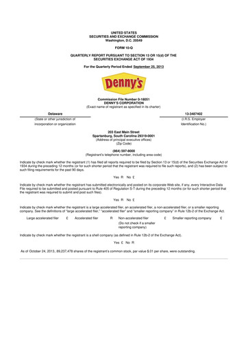 Thumbnail Denny's
 10-Q Quarterly Report FY2013 