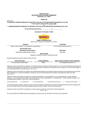 Thumbnail Denny's
 10-Q Quarterly Report FY2020 