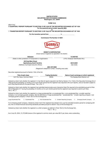 Thumbnail Denny's
 10-Q Quarterly Report FY2024 