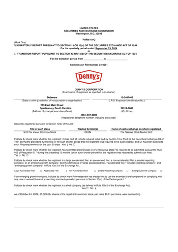 Thumbnail Denny's
 10-Q Quarterly Report FY2024 