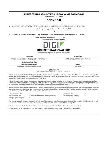Thumbnail Digi International
 10-Q Quarterly Report FY2018 