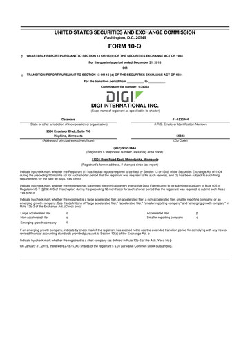 Thumbnail Digi International
 10-Q Quarterly Report FY2019 