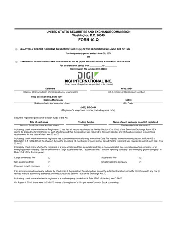 Thumbnail Digi International
 10-Q Quarterly Report FY2020 