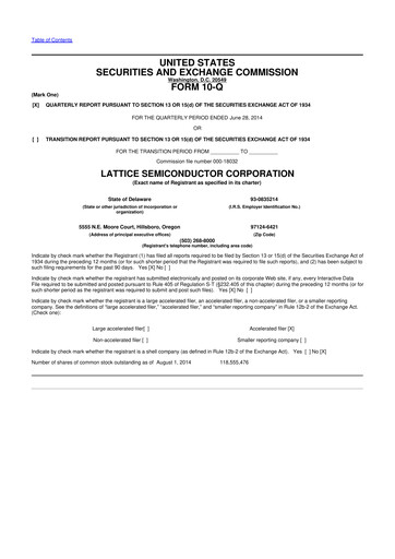 Vorschaubild Lattice Semiconductor 10-Q Quartalsbericht 2014 