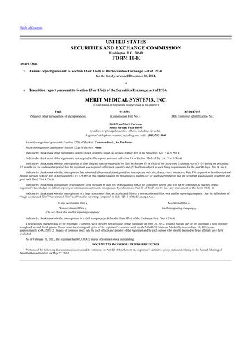 Thumbnail Merit Medical 10-K Annual Report 2012