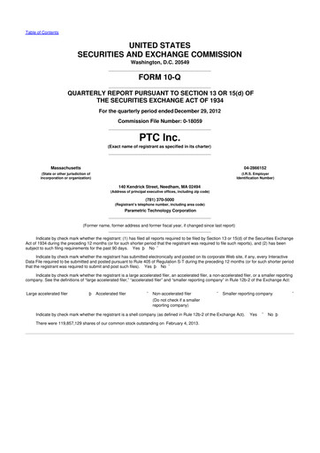 Thumbnail PTC 10-Q Quarterly Report FY2013 