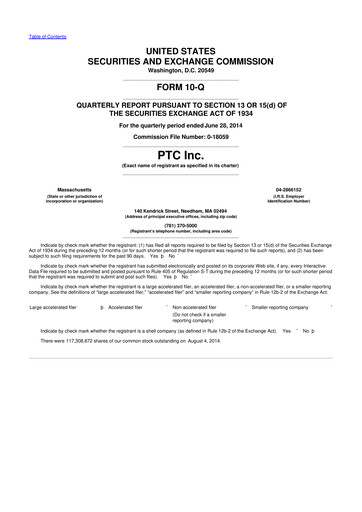 Thumbnail PTC 10-Q Quarterly Report FY2014 