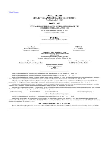 Thumbnail PTC 10-K Annual Report 2014