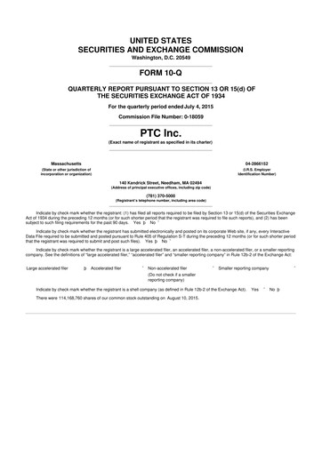 Thumbnail PTC 10-Q Quarterly Report FY2015 