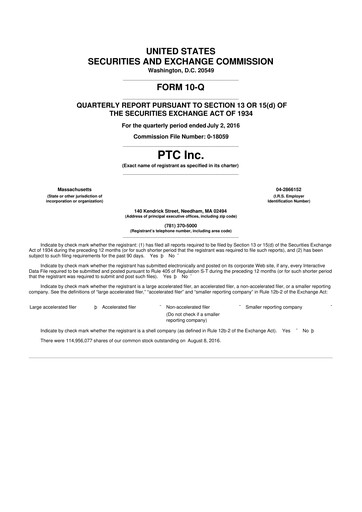 Thumbnail PTC 10-Q Quarterly Report FY2016 