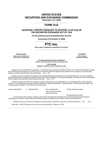 Thumbnail PTC 10-Q Quarterly Report FY2019 