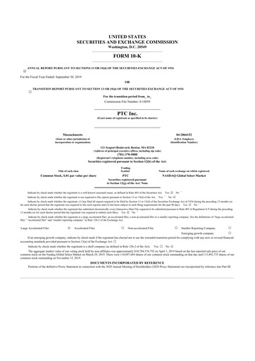 Thumbnail PTC 10-K Annual Report 2019