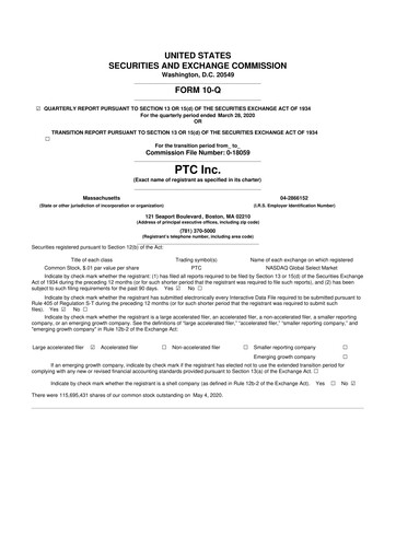 Thumbnail PTC 10-Q Quarterly Report FY2020 