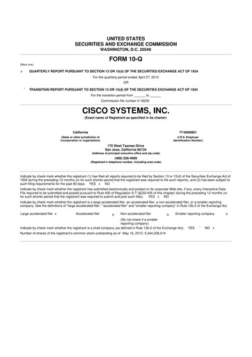 Thumbnail Cisco 10-Q Quarterly Report FY2013 