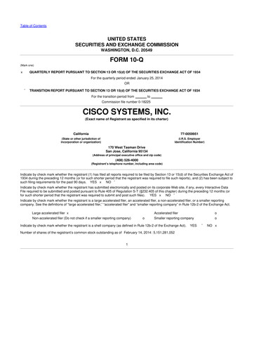 Thumbnail Cisco 10-Q Quarterly Report FY2014 