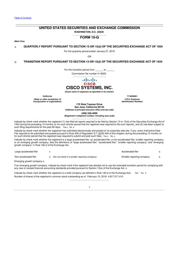 Thumbnail Cisco 10-Q Quarterly Report FY2018 