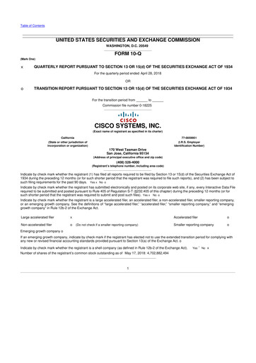 Thumbnail Cisco 10-Q Quarterly Report FY2018 