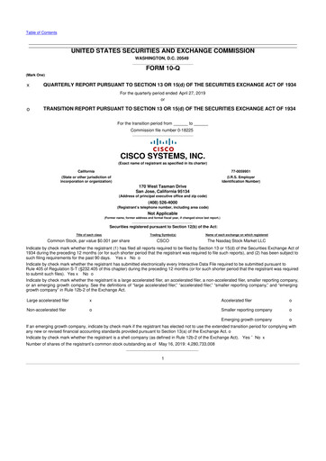 Thumbnail Cisco 10-Q Quarterly Report FY2019 