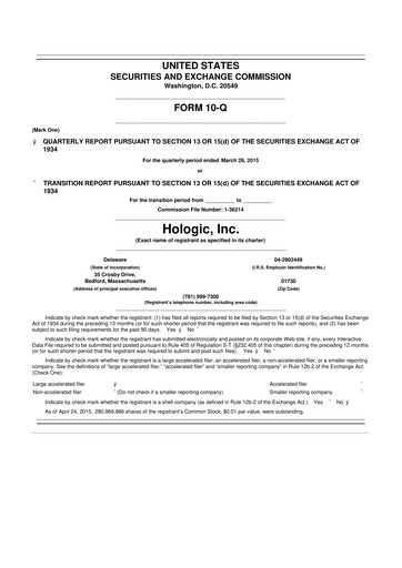 Thumbnail Hologic 10-Q Quarterly Report FY2015 