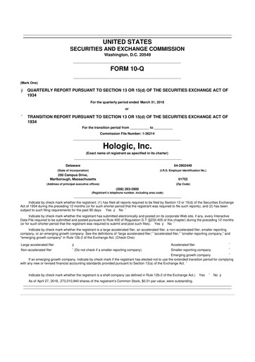 Thumbnail Hologic 10-Q Quarterly Report FY2018 
