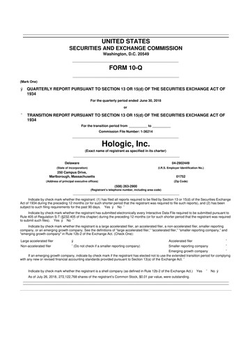 Thumbnail Hologic 10-Q Quarterly Report FY2018 
