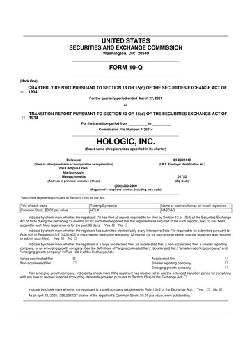 Thumbnail Hologic 10-Q Quarterly Report FY2021 