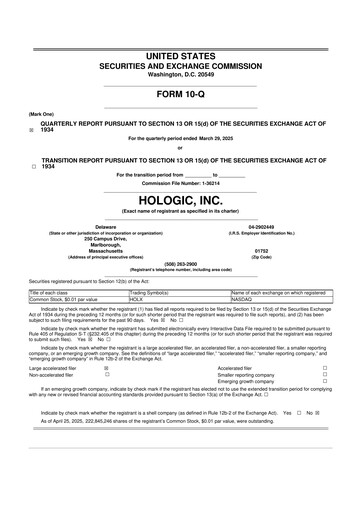 Thumbnail Hologic 10-Q Quarterly Report FY2025 