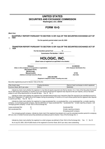 Thumbnail Hologic 10-Q Quarterly Report FY2025 