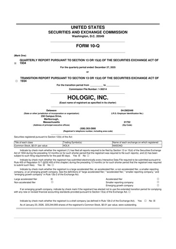 Thumbnail Hologic 10-Q Quarterly Report FY2026 