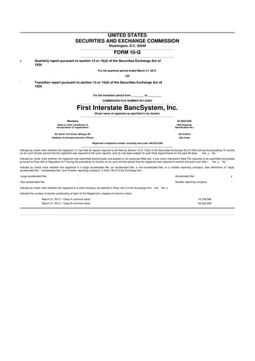 Thumbnail First Interstate BancSystem 10-Q Quarterly Report FY 