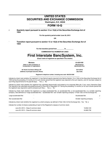 Thumbnail First Interstate BancSystem 10-Q Quarterly Report FY 