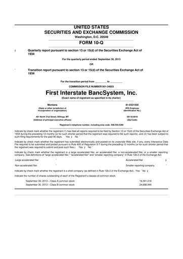 Thumbnail First Interstate BancSystem 10-Q Quarterly Report FY 