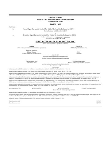 Thumbnail First Interstate BancSystem 10-K Annual Report 2013
