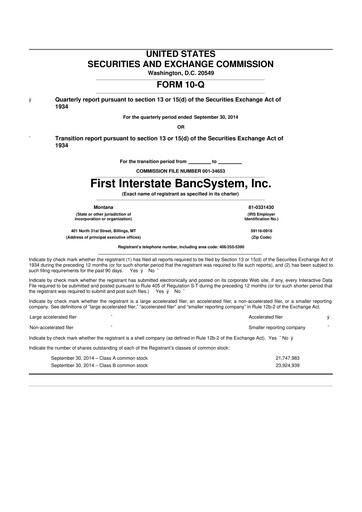 Thumbnail First Interstate BancSystem 10-Q Quarterly Report FY 