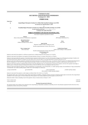 Thumbnail First Interstate BancSystem 10-K Annual Report 2014