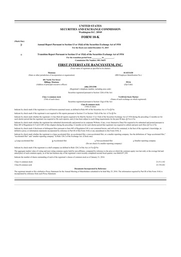 Thumbnail First Interstate BancSystem 10-K Annual Report 2015