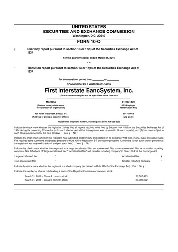 Thumbnail First Interstate BancSystem 10-Q Quarterly Report FY 