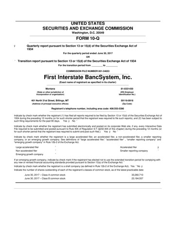 Thumbnail First Interstate BancSystem 10-Q Quarterly Report FY 