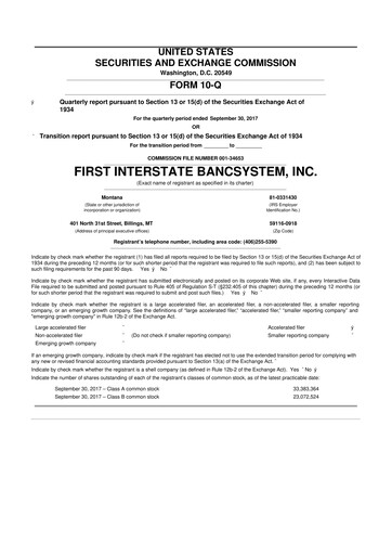 Thumbnail First Interstate BancSystem 10-Q Quarterly Report FY 