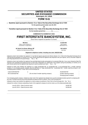Thumbnail First Interstate BancSystem 10-Q Quarterly Report FY 