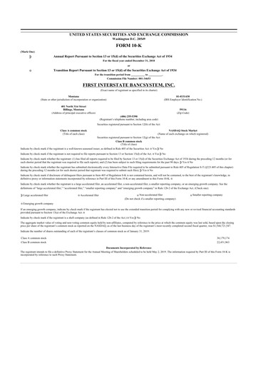 Thumbnail First Interstate BancSystem 10-K Annual Report 2018