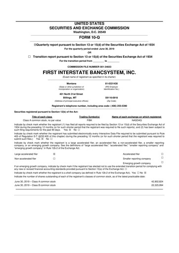 Thumbnail First Interstate BancSystem 10-Q Quarterly Report FY 