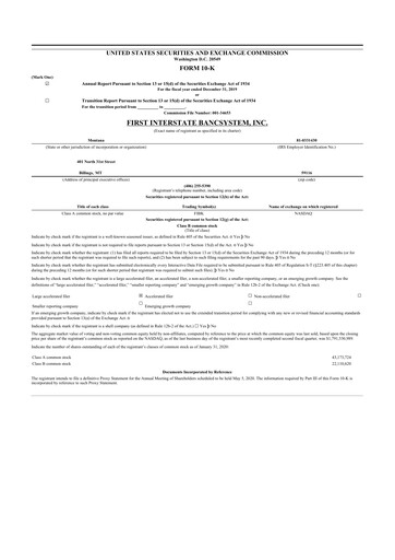 Thumbnail First Interstate BancSystem 10-K Annual Report 2019