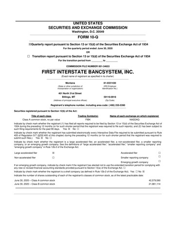 Thumbnail First Interstate BancSystem 10-Q Quarterly Report FY 