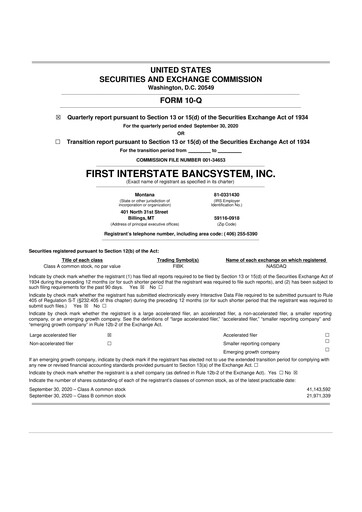 Thumbnail First Interstate BancSystem 10-Q Quarterly Report FY 