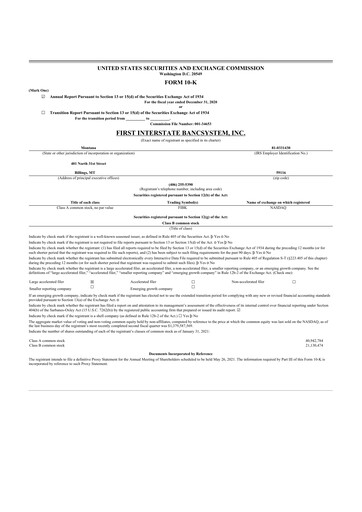 Thumbnail First Interstate BancSystem 10-K Annual Report 2020