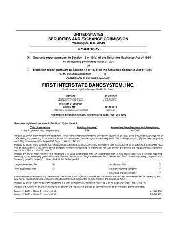 Thumbnail First Interstate BancSystem 10-Q Quarterly Report FY 